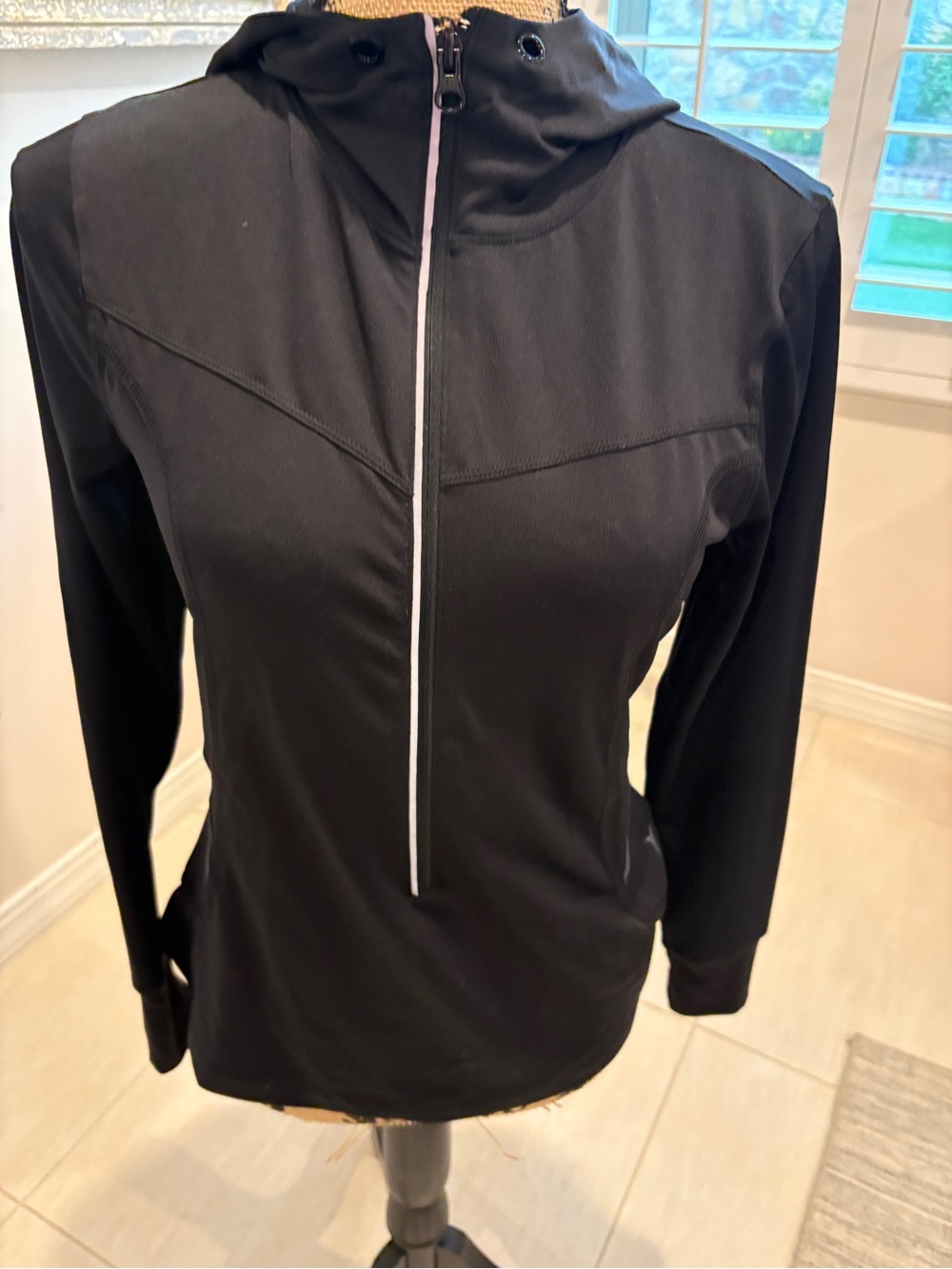 Old Navy Black Half-Zip Hooded Pullover with Contrast Trim